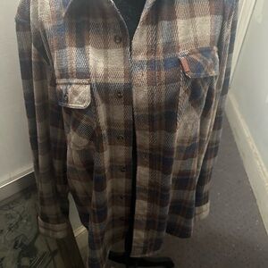 Chaps Long Sleeve Blue, Brown, and Tan Heavy Plaid Shirt